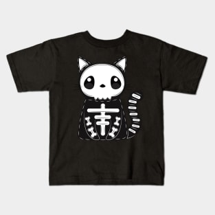 Halloween Cat Black Skeleton Funny Skull Halloween Cat Lover Kids T-Shirt